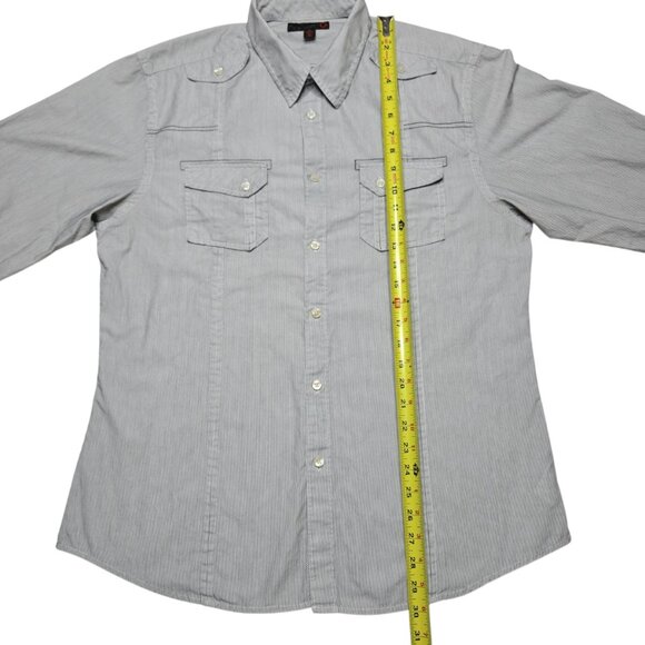 G by Guess Shirt Mens XL Gray Button Up Pinstripe Long Sleeve Pockets Western - Picture 4 of 14